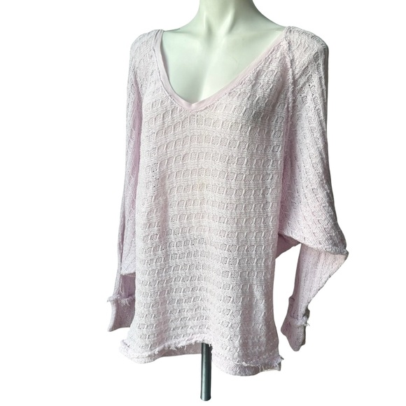 Free People We The Free Thiens Hacci Powder Pink V Neck Lightweight Sweater, XL - Picture 3 of 15
